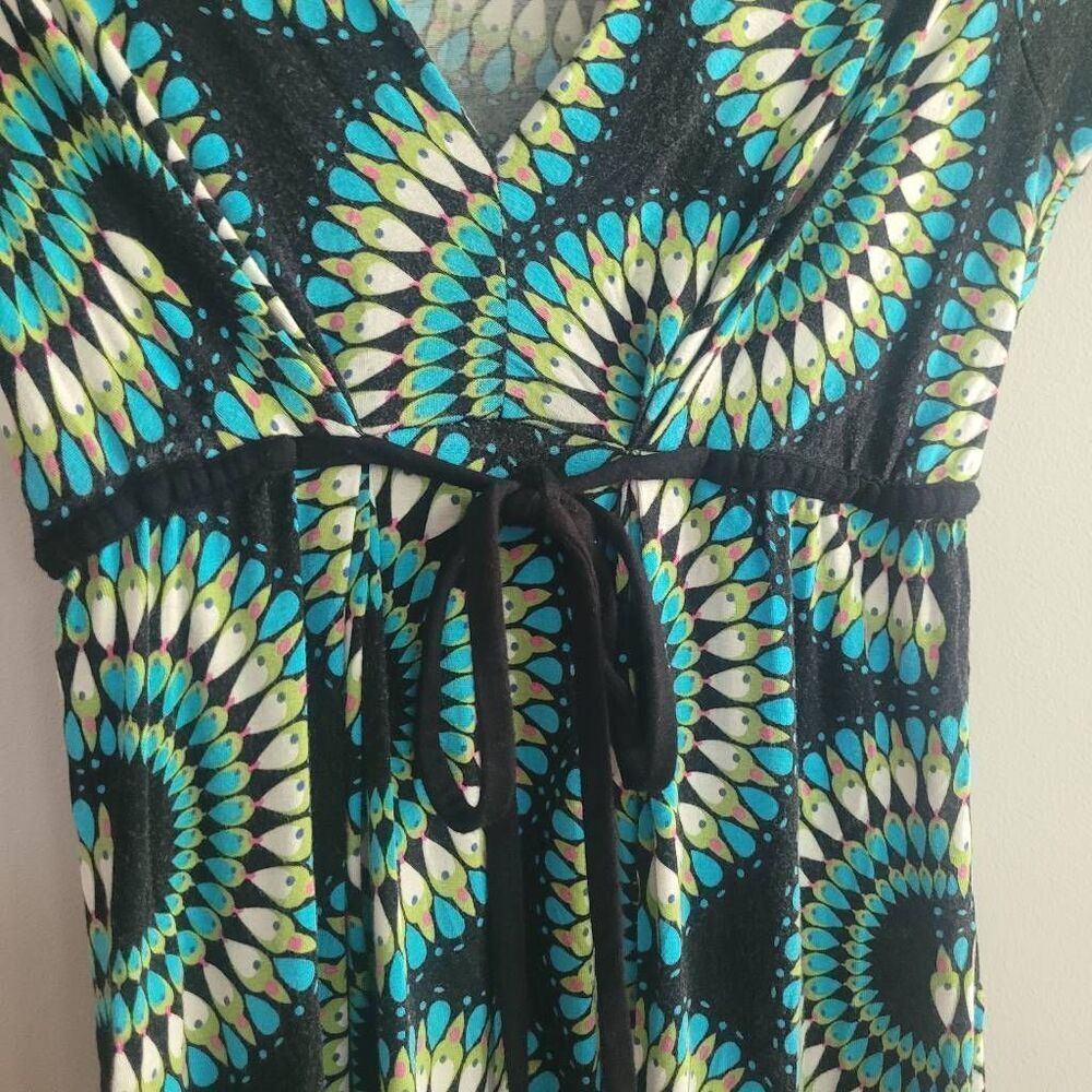 Vintage y2k geometric teal babydoll dress v neck artsy maximalist quirky - Picture 3 of 9